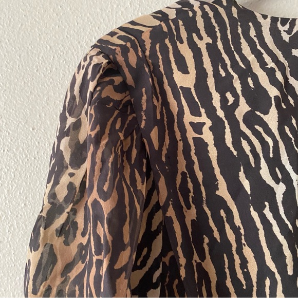 Rixo Golden Bohemia Leopard Silk Ruched Surplice Wrap Mini Dress Size 8 - Picture 6 of 16